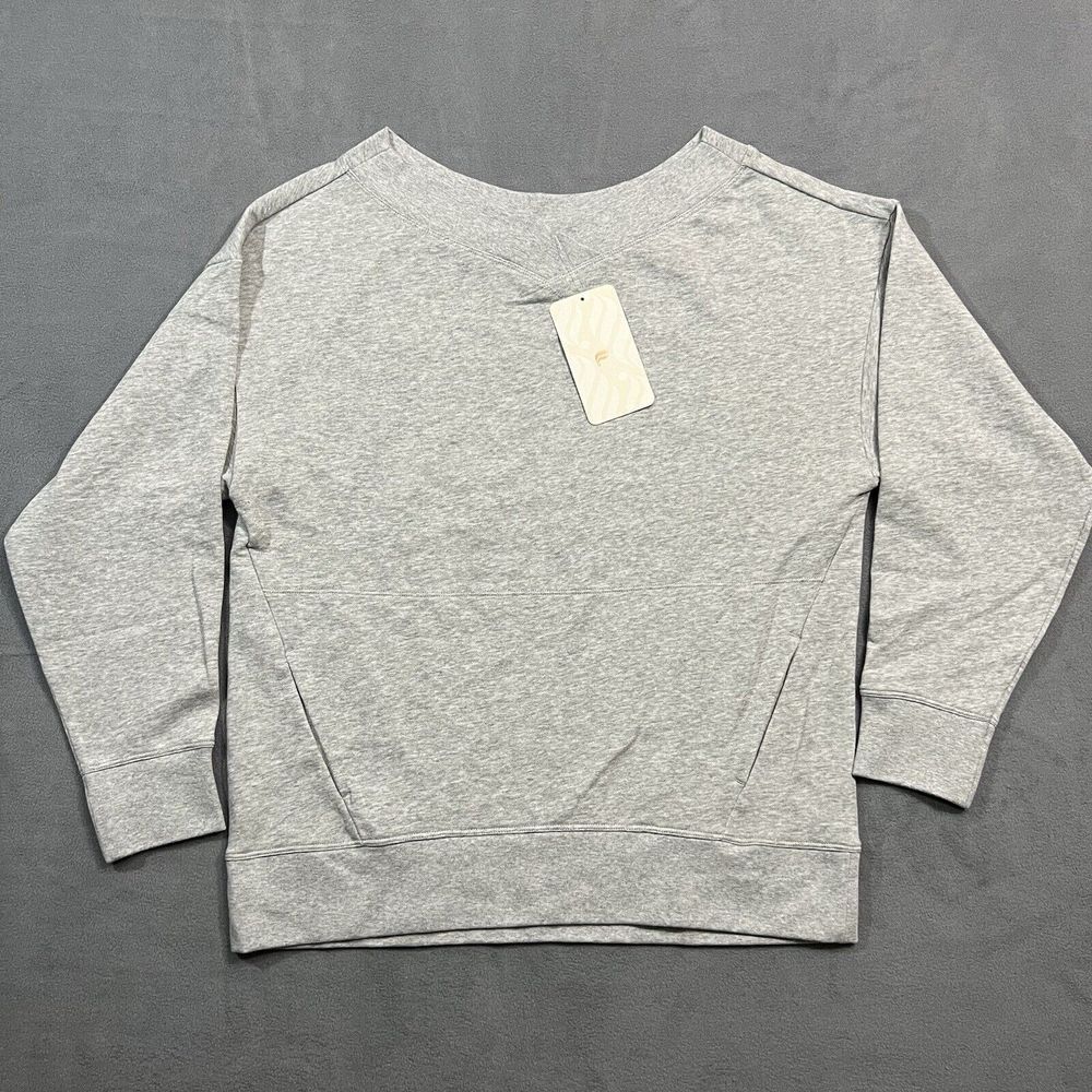 Fabletics Womens Zaylee Cross Front Off Shoulder Sweatshirt Gray‎ Size Small NWT